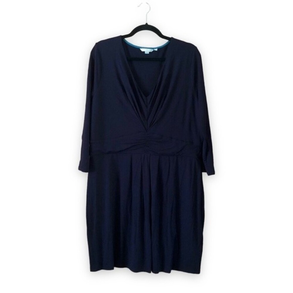 Boden Marion Jersey Knit Navy Blue Ruched Mini Dress 3/4 Sleeves Size 16